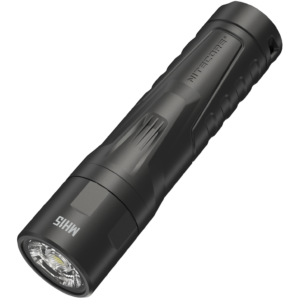 Nitecore MH15 vista en diagonal sin clip, con el logotipo NITECORE en el cuerpo y el LED SST40 a la vista