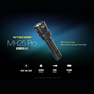 Nitecore MH25 Pro, linterna recargable USB-C de largo alcance: LED UHi 40, 3.300 lúmenes, 705 metros y 5.300 mAh