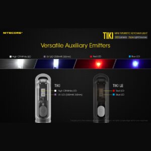 Luces auxiliares de la familia TIKI: la TIKI LE negra con LED rojo y azul junto a la TIKI con LED blanco de alto CRI y UV
