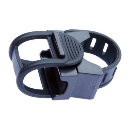 Soporte de bicicleta Nitecore BM02 de color oscuro, con la sujeción para linterna y la abrazadera de manillar con correa ranurada, sin linterna