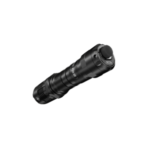 Cola de la linterna Nitecore P20i UV con el pulsador de encendido y el botón MODE en primer plano