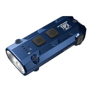 Nitecore TIP3 en color azul, linterna llavero metálica con dos botones e indicadores de batería