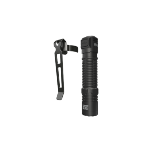 Linterna Nitecore EDC31 en vertical junto al clip de bolsillo, con el puerto USB-C en la parte superior