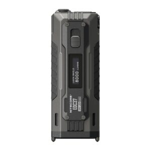 Nitecore EDC37 vista de frente, con el interruptor Rapid Lock y la pantalla OLED mostrando LUMIN SHIELD 8000 LUMENS