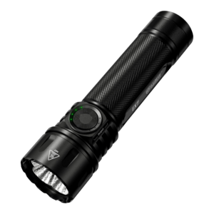 Linterna recargable Nitecore EX7 negra con clip, vista en diagonal