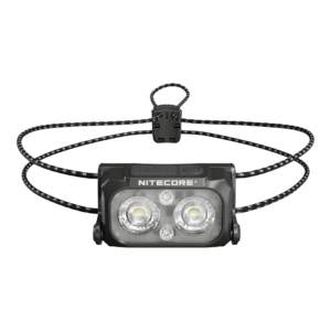 Frontal recargable Nitecore NU25 MCT con dos LED principales y cinta fina de cordón negro