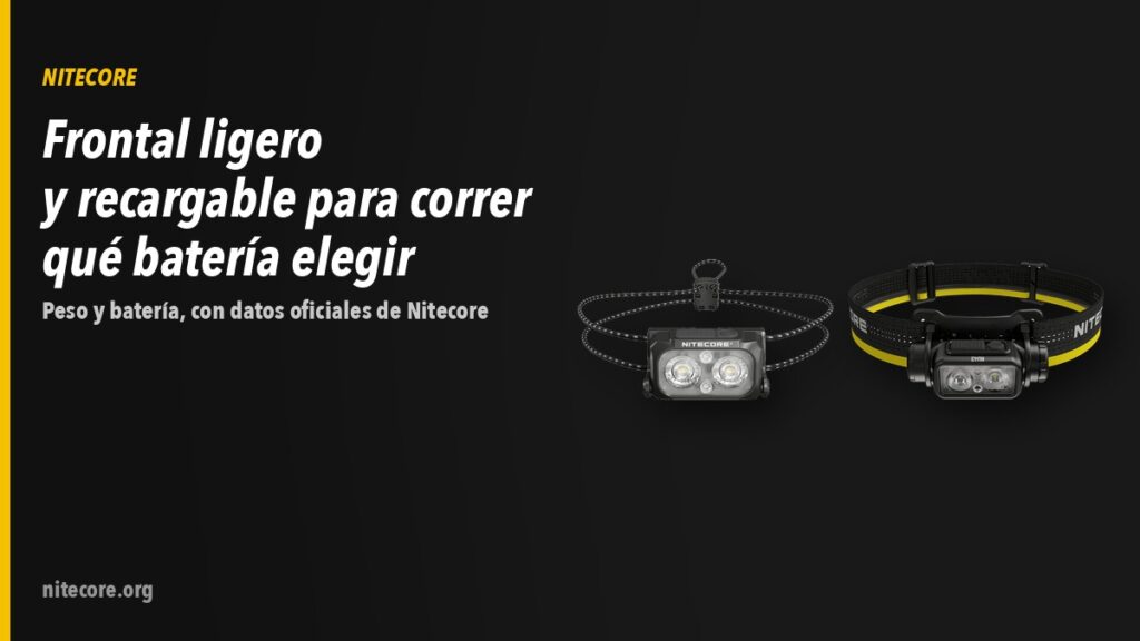 Frontal para correr ligero y recargable: qué pesa menos y qué batería elegir 3 Linternas Nitecore NU25 MCT, NU43 sobre fondo oscuro