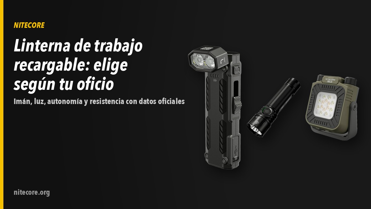 Linternas Nitecore EDC09, EX7, NWL30 sobre fondo oscuro