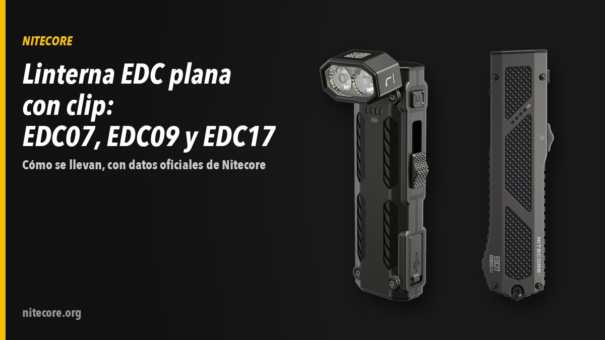 Linternas Nitecore EDC09, EDC17 EU sobre fondo oscuro