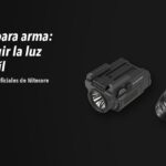 Linterna para arma: cómo elegir una luz táctica para pistola o arma larga 3 Linternas Nitecore NPL25 GL, P20IX sobre fondo oscuro