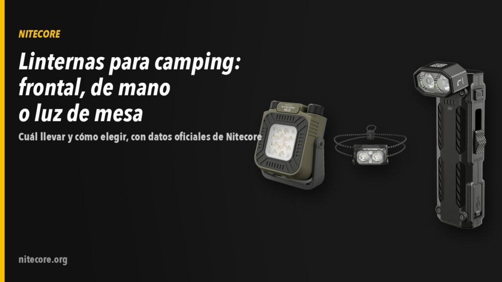 Linternas Nitecore NWL30, NU25 MCT, EDC09 sobre fondo oscuro