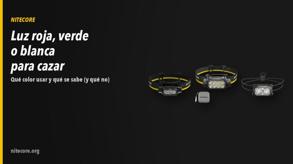 Linternas Nitecore NU43, HC75 UHE, NU25 MCT sobre fondo oscuro