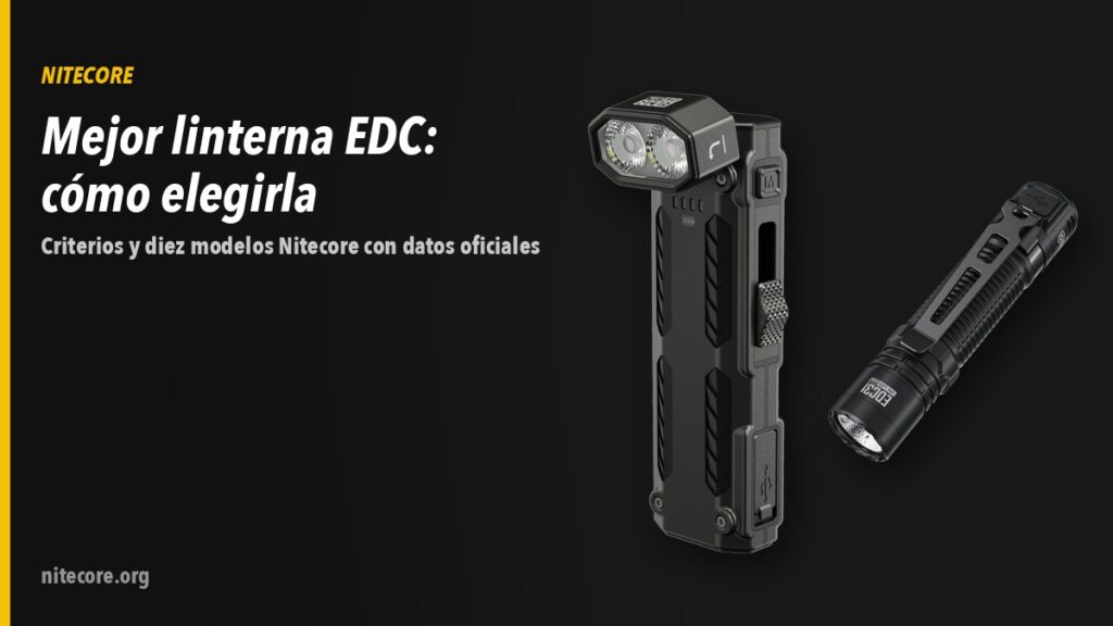 Mejor linterna EDC: cómo elegirla y qué modelos Nitecore comparar 5 Linternas Nitecore EDC09, EDC31 sobre fondo oscuro