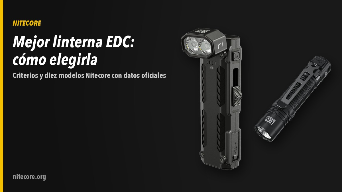 Linternas Nitecore EDC09, EDC31 sobre fondo oscuro