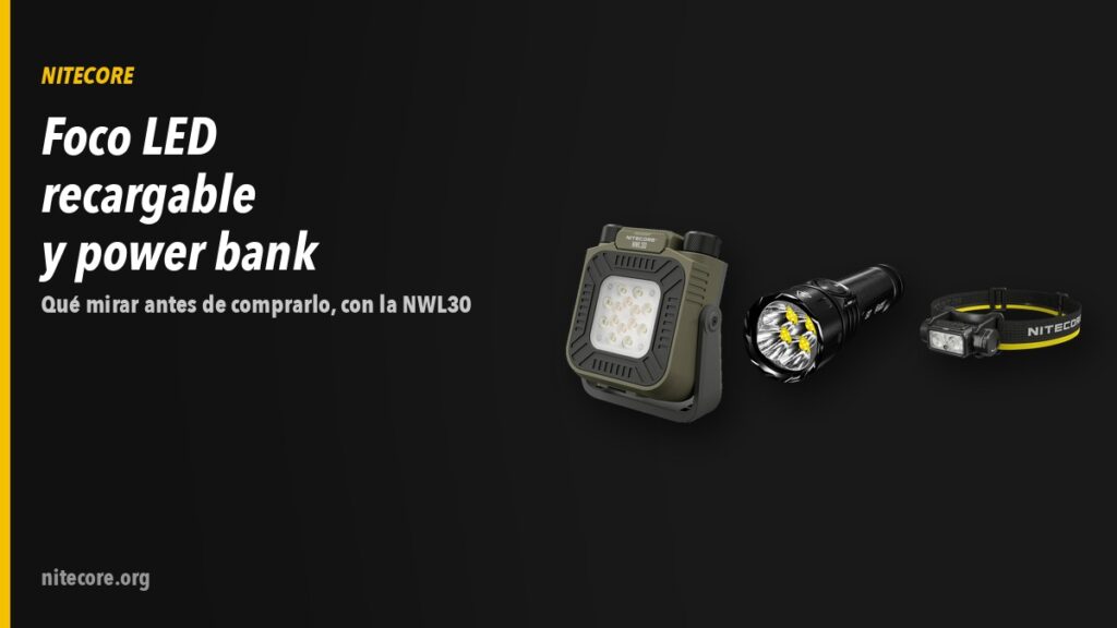 Linternas Nitecore NWL30, EX7, NU53 sobre fondo oscuro