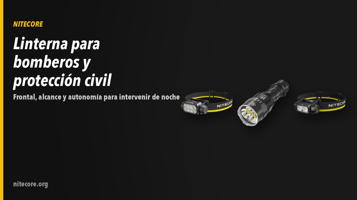 Linternas Nitecore HC75 UHE, TM9KPRO, NU53 sobre fondo oscuro