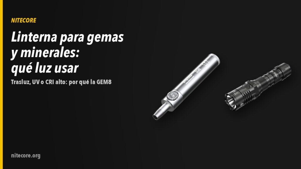 Linternas Nitecore GEM8, P20iUV sobre fondo oscuro
