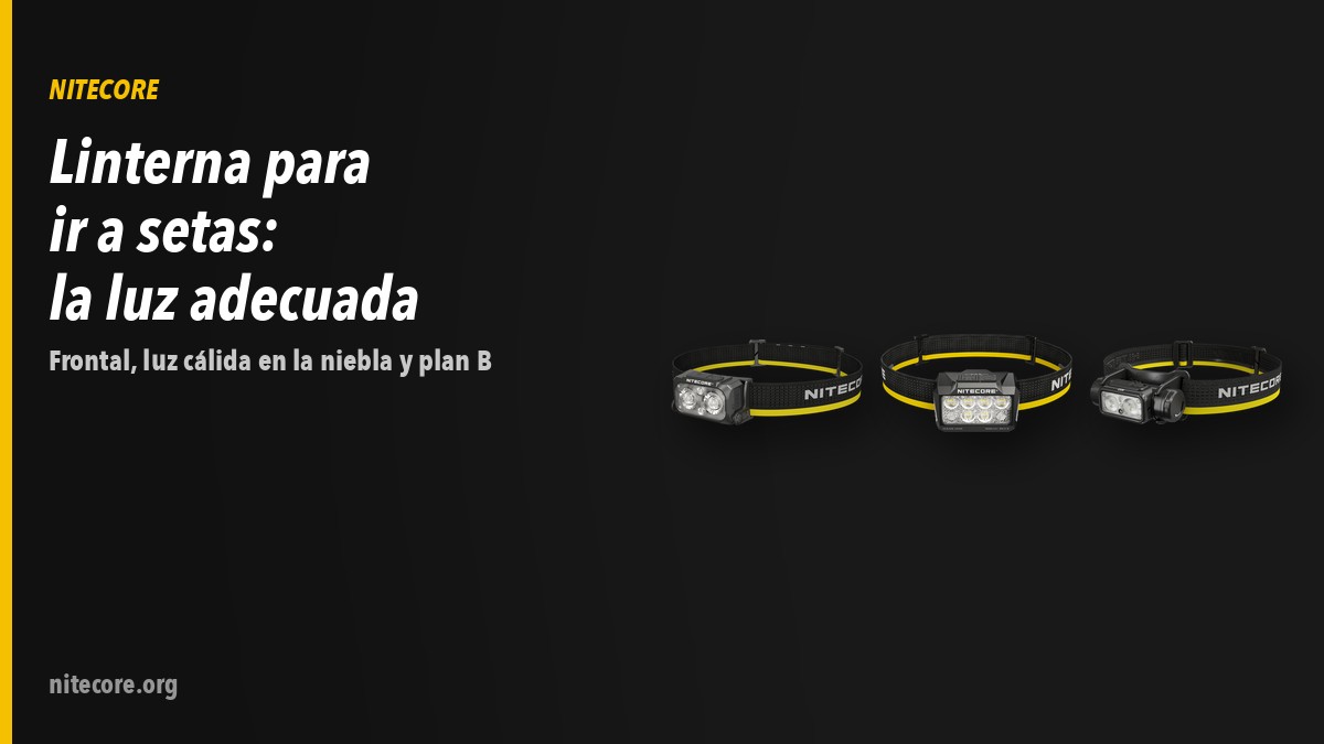 Linternas Nitecore NU25 MCT, HA25 UHE, NU53 sobre fondo oscuro