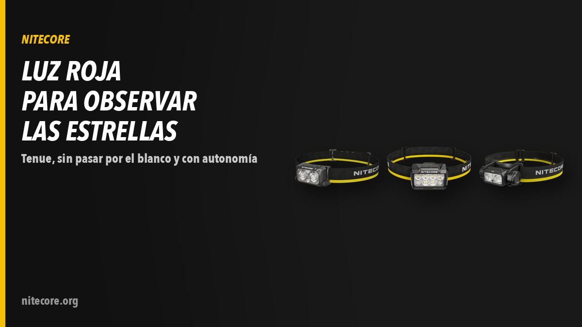 Linternas Nitecore NU25 MCT, HA25 UHE, NU53 sobre fondo oscuro