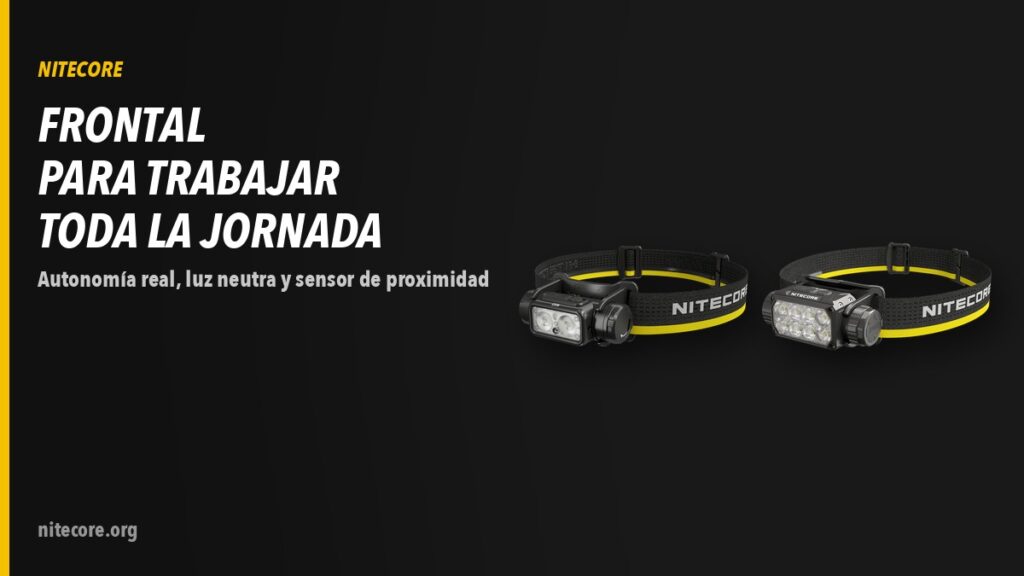 Mejor frontal para trabajar: cómo elegir un frontal industrial recargable 7 Linternas Nitecore NU53, HC75 UHE sobre fondo oscuro