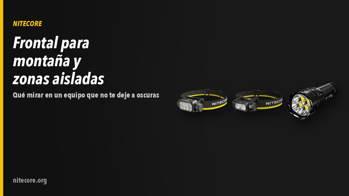 Linternas Nitecore HC75 UHE, NU53, EX7 sobre fondo oscuro