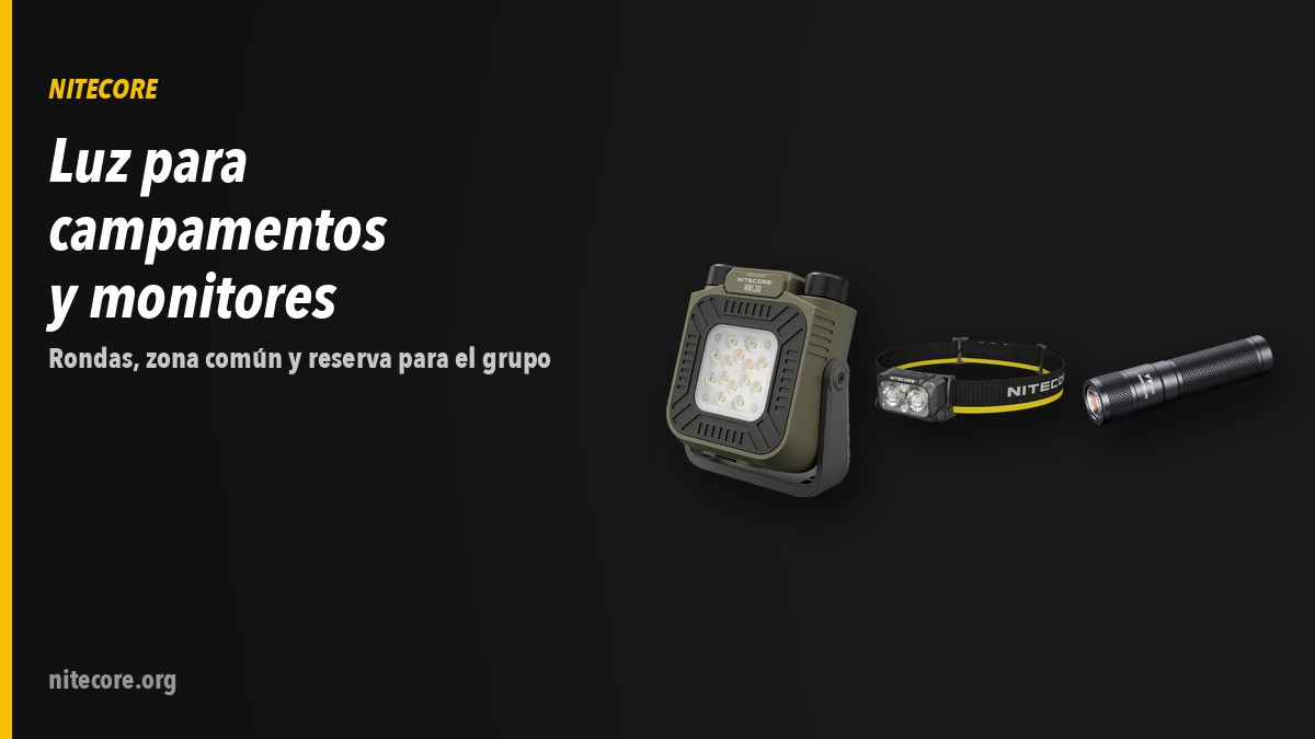 Linternas Nitecore NWL30, NU25 MCT, SENSAA sobre fondo oscuro