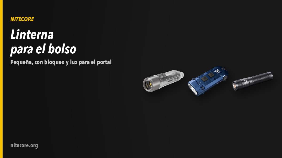 Linternas Nitecore TIKI, TIP, SENSAA sobre fondo oscuro