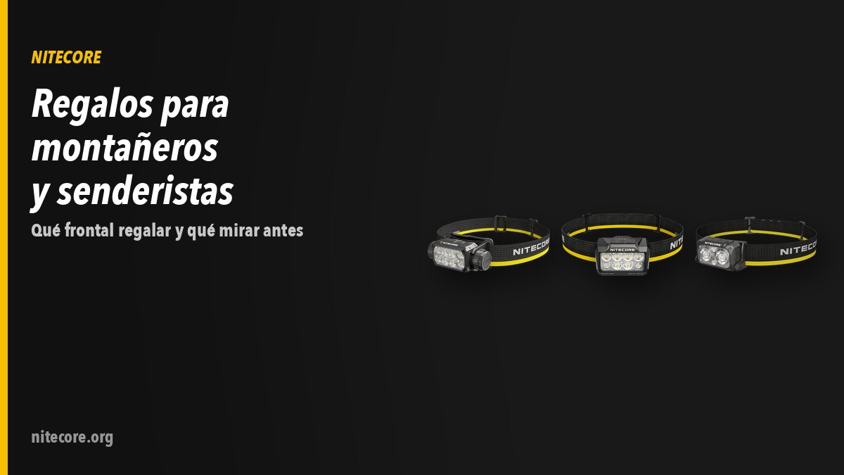 Linternas Nitecore HC75 UHE, HA25 UHE, NU25 MCT sobre fondo oscuro